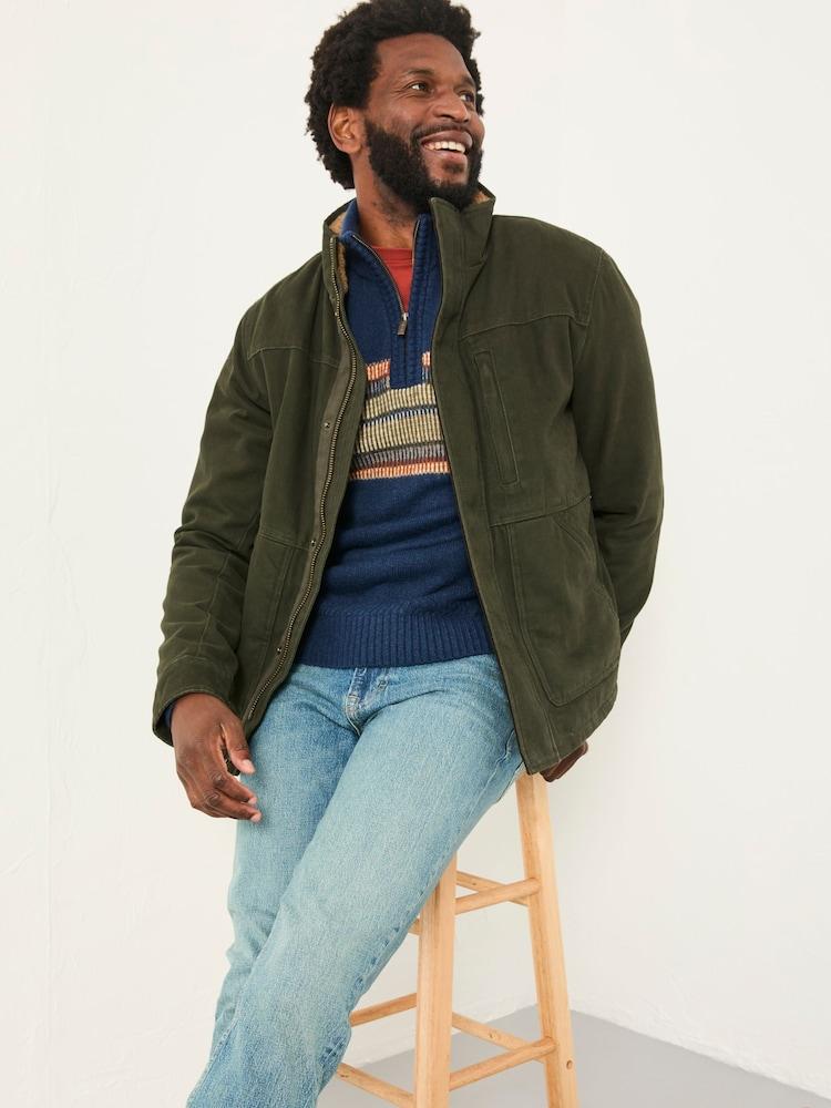 Fat Face Wardly Khaki Green Canvas Funnel Neck Jacket