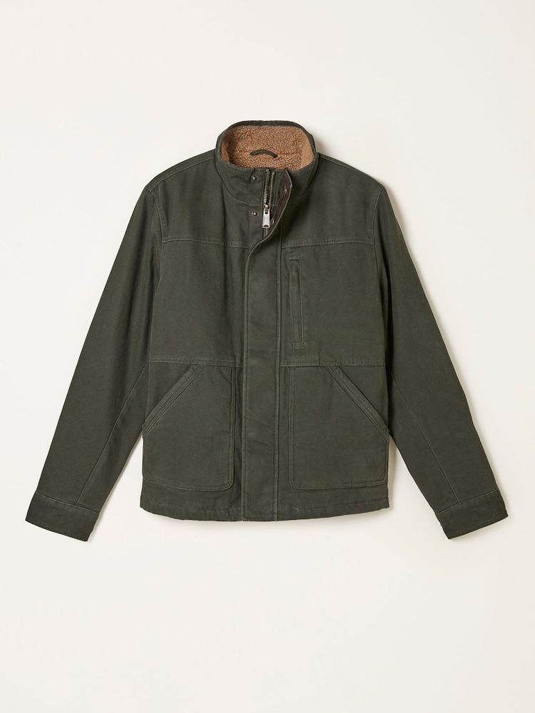 fat face Wardly Khaki Green Canvas Funnel Neck Jacket