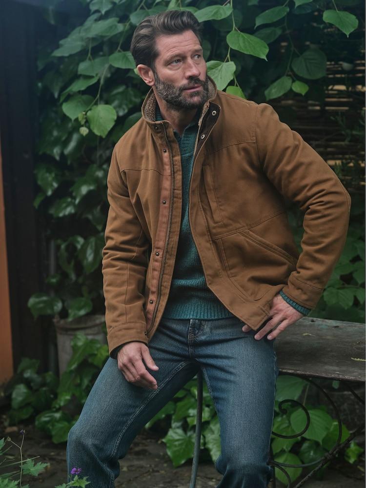 Fat Face Wardly Tan Brown Canvas Funnel Neck Jacket