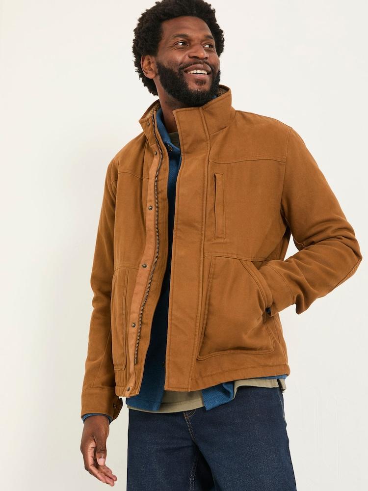 Fat Face Wardly Tan Brown Canvas Funnel Neck Jacket