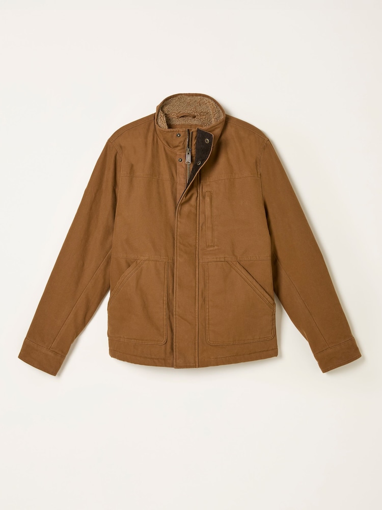 fat face Wardly Tan Brown Canvas Funnel Neck Jacket