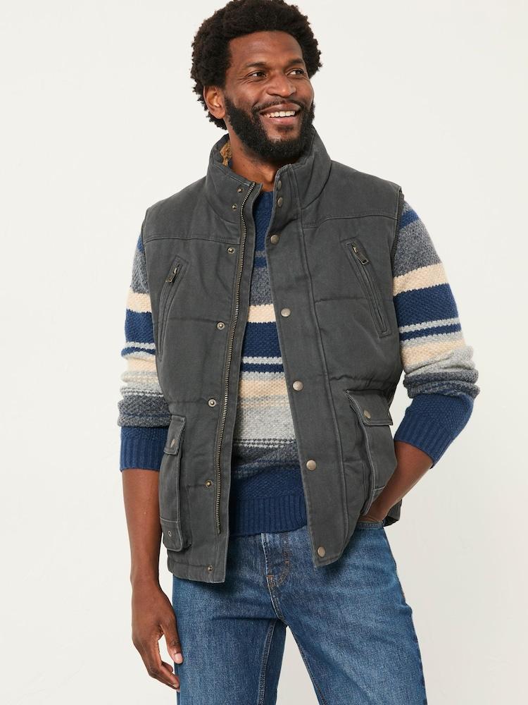 Fat Face Warton Charcoal Grey Two Pocket Funnel Gilet