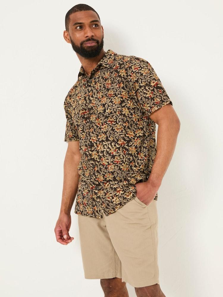 Fat Face Washed Black Short Sleeve Authentic Indian Hand Block Print Shirt