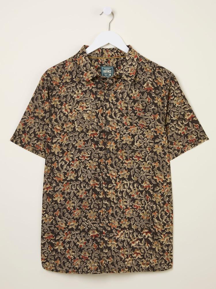 fat face Washed Black Short Sleeve Authentic Indian Hand Block Print Shirt