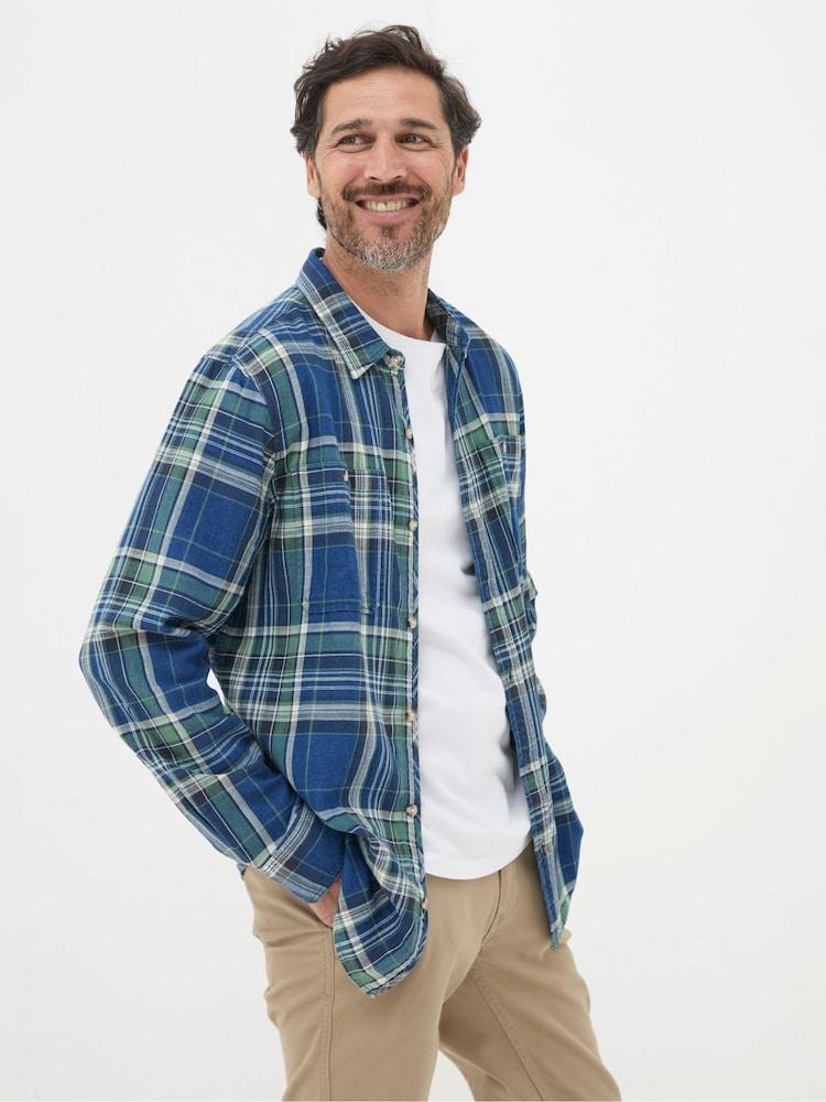 Fat Face Western Blue/Green 100% Cotton Long Sleeve Check Shirt