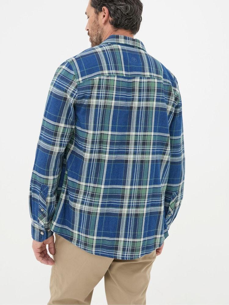 Fat Face Western Blue/Green 100% Cotton Long Sleeve Check Shirt