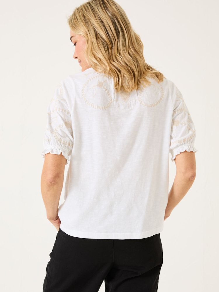 Fat Face White Embroidered Short Sleeve Jersey Shirt