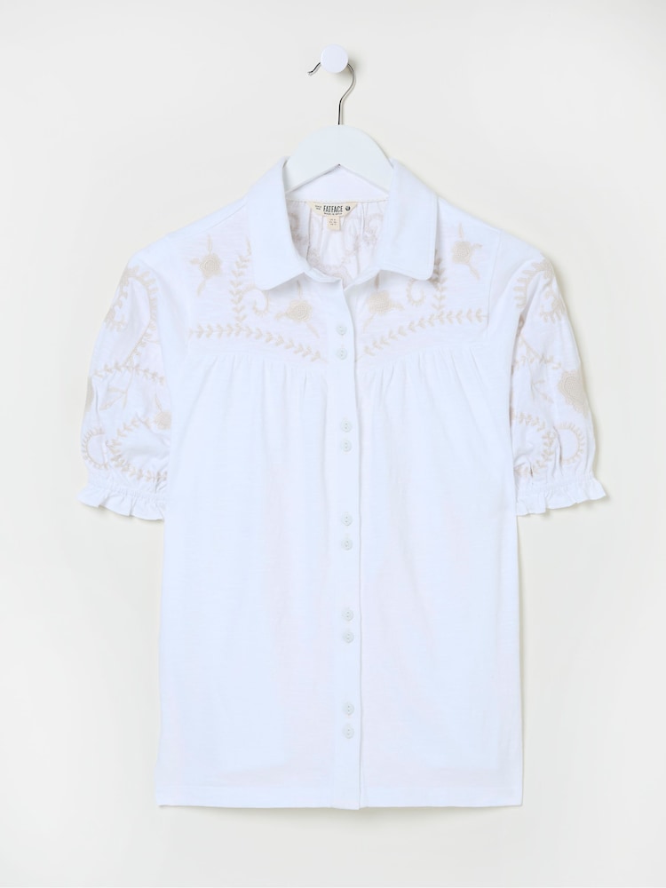 fat face White Embroidered Short Sleeve Jersey Shirt