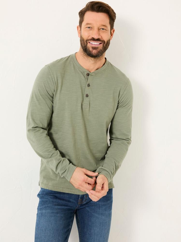 Fat Face Woodside Dusky Green Long Sleeve Henley T Shirt