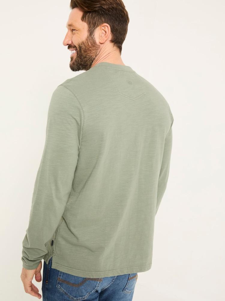 Fat Face Woodside Dusky Green Long Sleeve Henley T Shirt