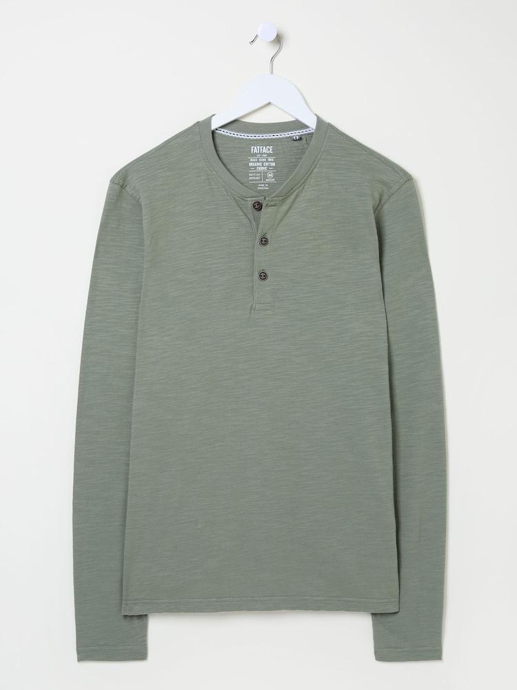 fat face Woodside Dusky Green Long Sleeve Henley T Shirt