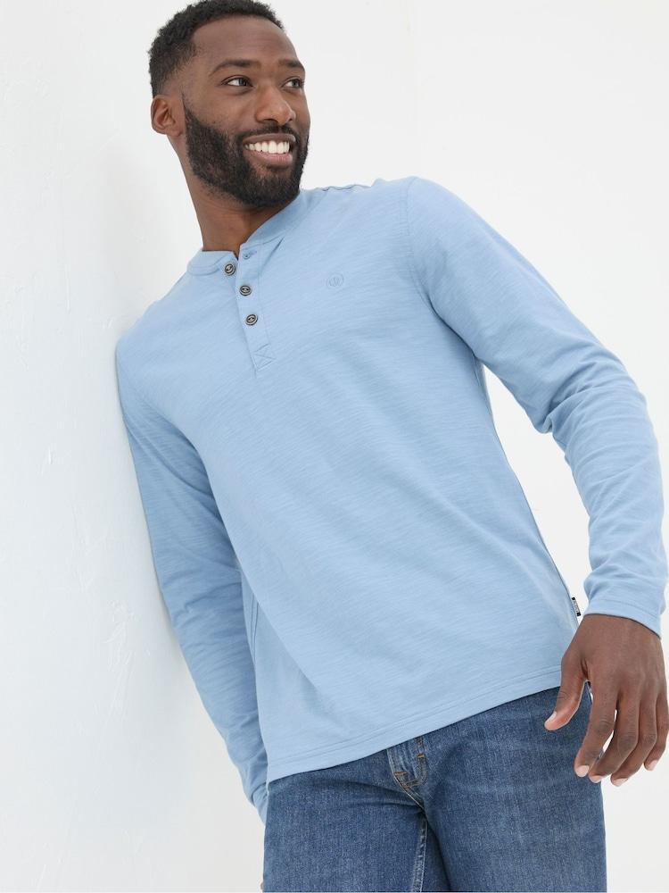Fat Face Woodside Light Blue Long Sleeve Henley T Shirt