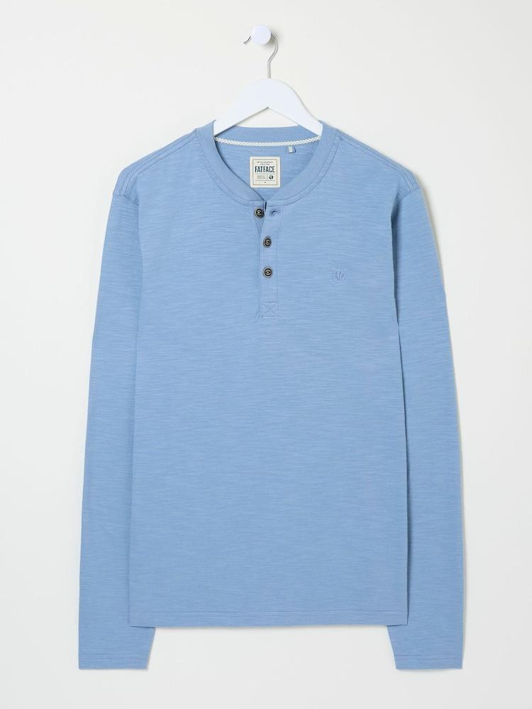 fat face Woodside Light Blue Long Sleeve Henley T Shirt
