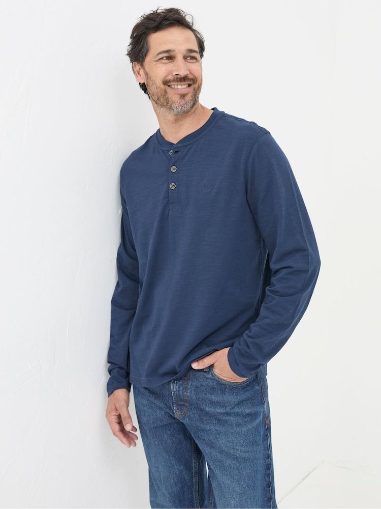 Fat Face Woodside Navy Blue Long Sleeve Henley T Shirt