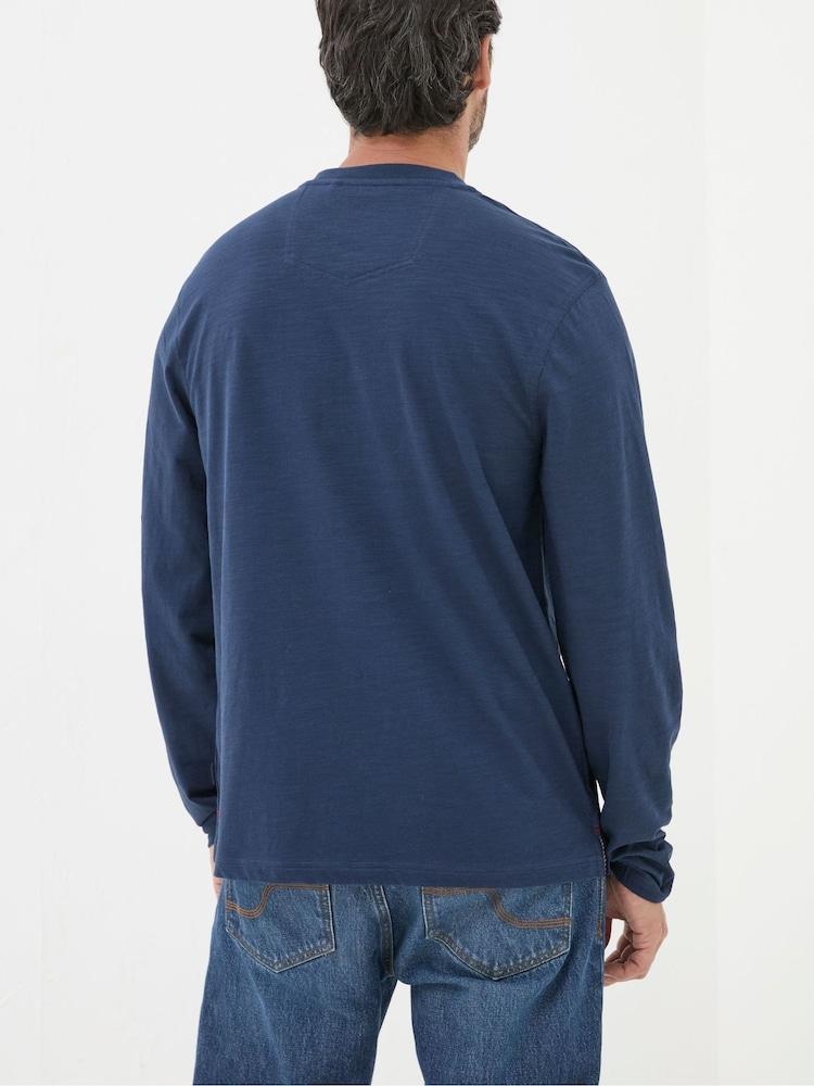 Fat Face Woodside Navy Blue Long Sleeve Henley T Shirt