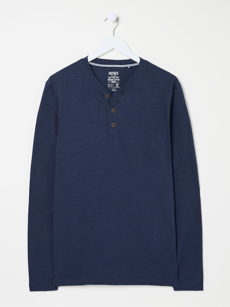 fat face Woodside Navy Blue Long Sleeve Henley T Shirt