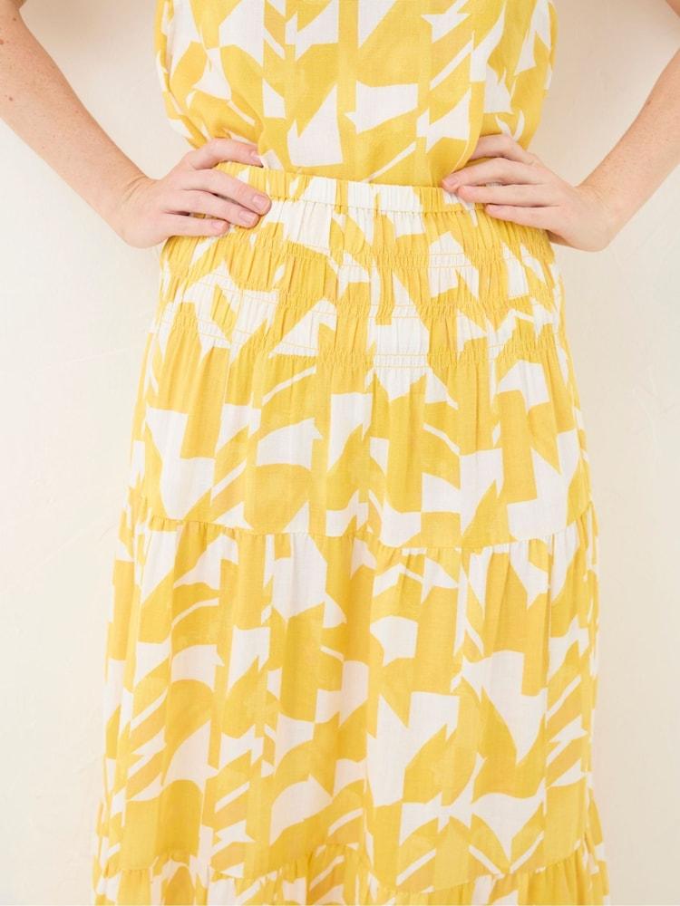 Fat Face Yellow Marina Med Geo Cotton/Linen Mix Maxi Skirt