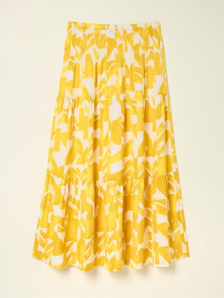 fat face Yellow Marina Med Geo Cotton/Linen Mix Maxi Skirt
