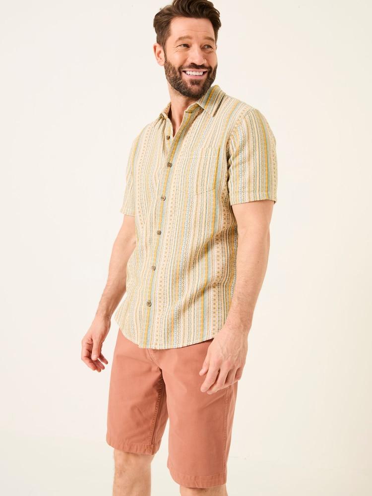 Fat Face Yellow Stripe Short Sleeve Holt Stripe Shirt