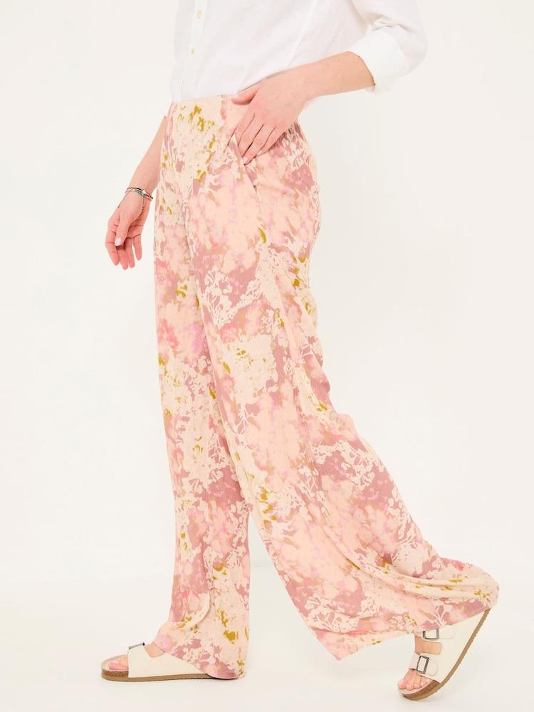 Fat Face Zelda Rose Pink Layered Floral Wide Leg Trousers