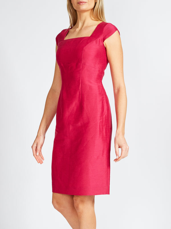 Favourbrook Araminta Cap Sleeve Dress Fuchsia Silverstone Silk Linen