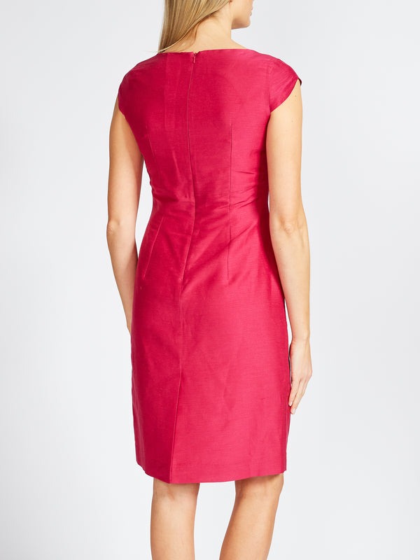 Favourbrook Araminta Cap Sleeve Dress Fuchsia Silverstone Silk Linen