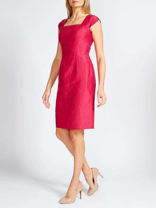 favourbrook Araminta Cap Sleeve Dress Fuchsia Silverstone Silk Linen