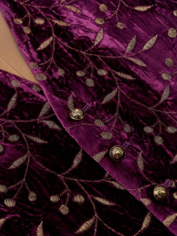 Favourbrook Aubergine Lurex Berries Velvet Single Breasted Waistcoat