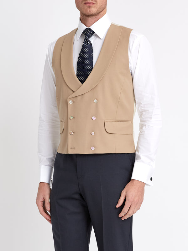 Favourbrook Beige Gabardine Wool Double Breasted Waistcoat