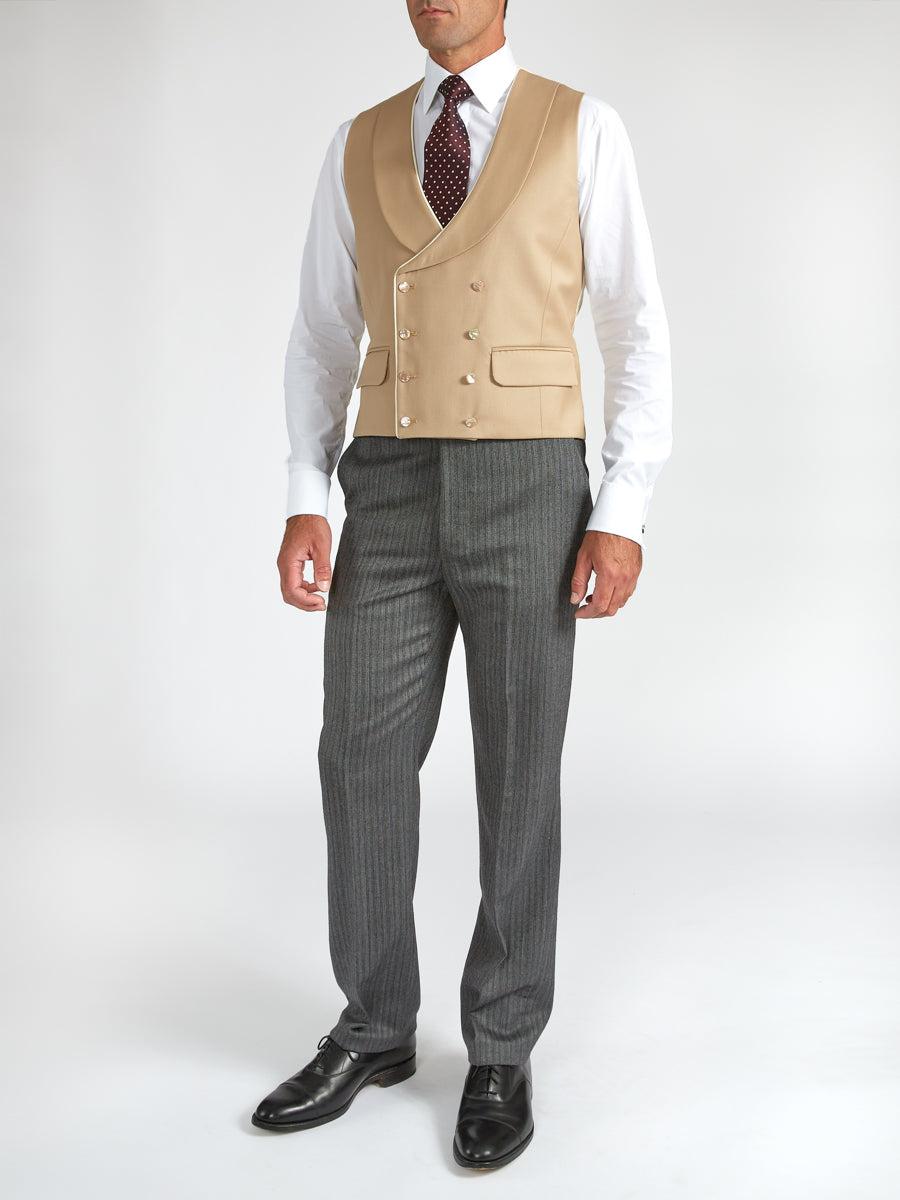 Favourbrook Beige Gabardine Wool Double Breasted Waistcoat With Piping