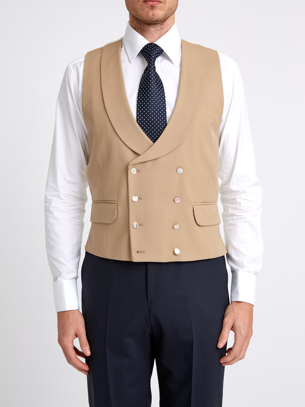 favourbrook Beige Gabardine Wool Double Breasted Waistcoat
