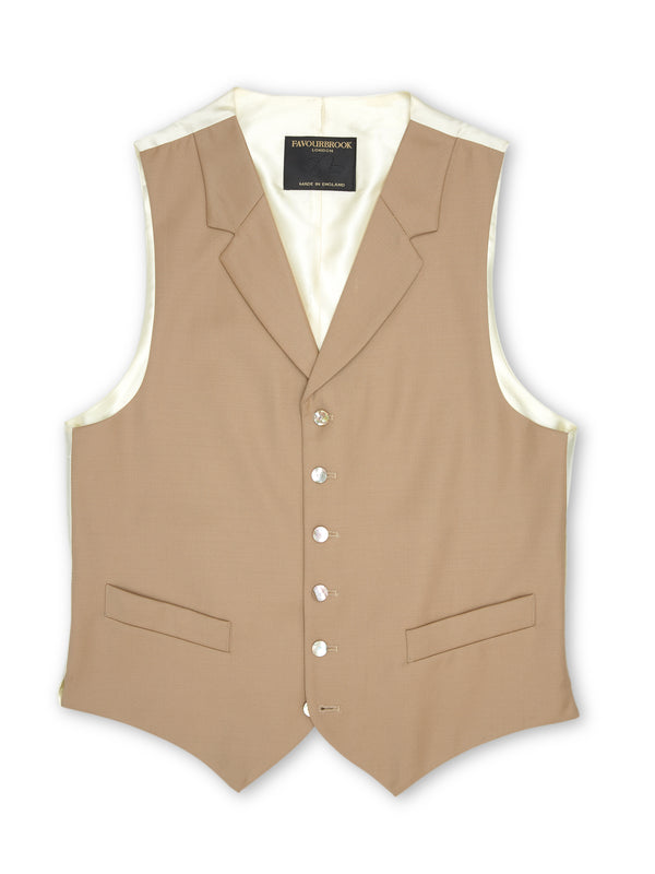 Favourbrook Beige Gabardine Wool Single Breasted Notch Lapel Waistcoat
