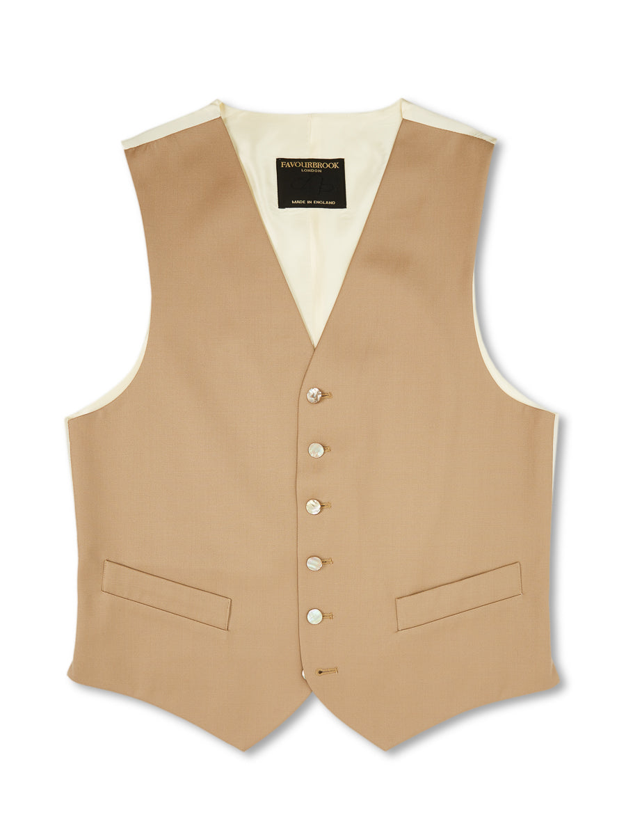 Favourbrook Beige Gabardine Wool Single Breasted Waistcoat