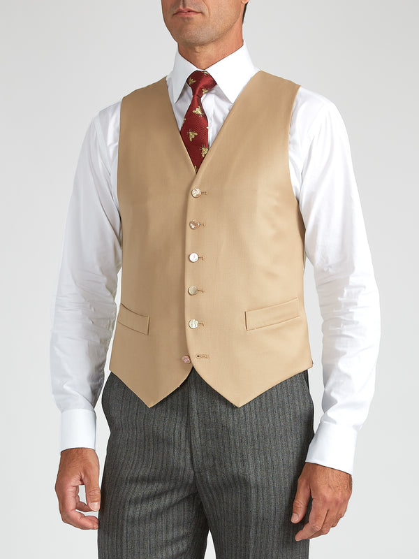 favourbrook Beige Gabardine Wool Single Breasted Waistcoat