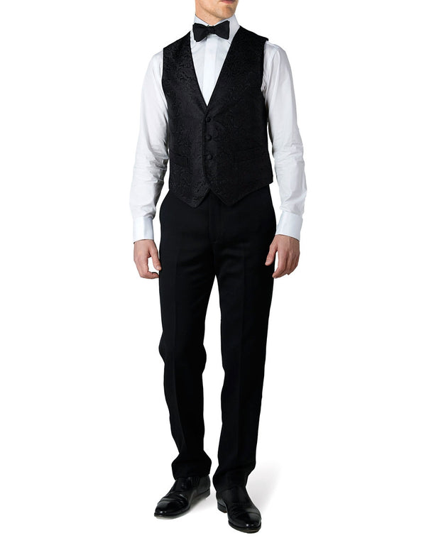 Favourbrook Black Albert Silk Single Breasted Waistcoat With Piping