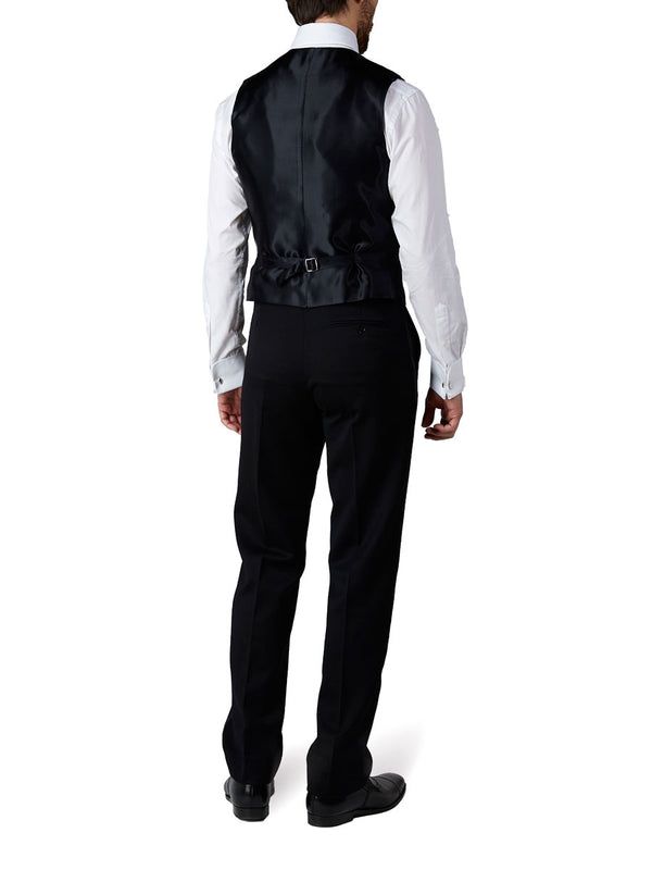 Favourbrook Black Albert Silk Single Breasted Waistcoat With Piping