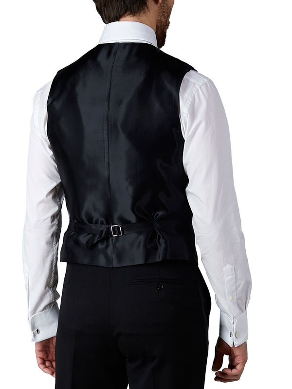Favourbrook Black Albert Silk Single Breasted Waistcoat With Piping