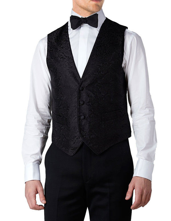 favourbrook Black Albert Silk Single Breasted Waistcoat with Piping