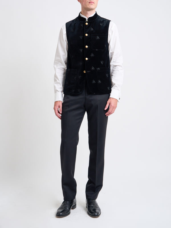 Favourbrook Black Bees Velvet Cotton Wiltshire Gilet
