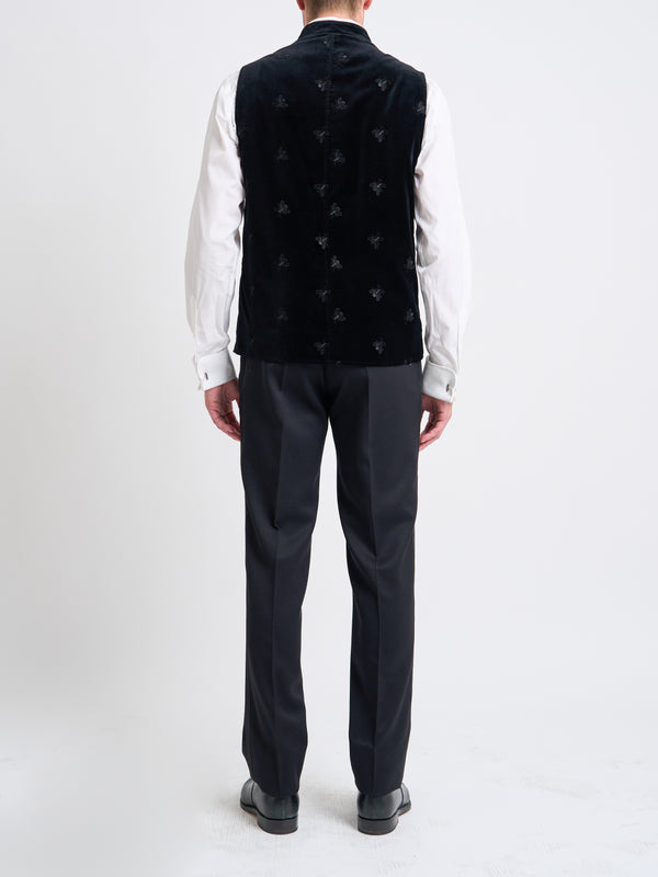 Favourbrook Black Bees Velvet Cotton Wiltshire Gilet