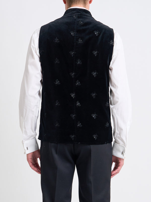 Favourbrook Black Bees Velvet Cotton Wiltshire Gilet