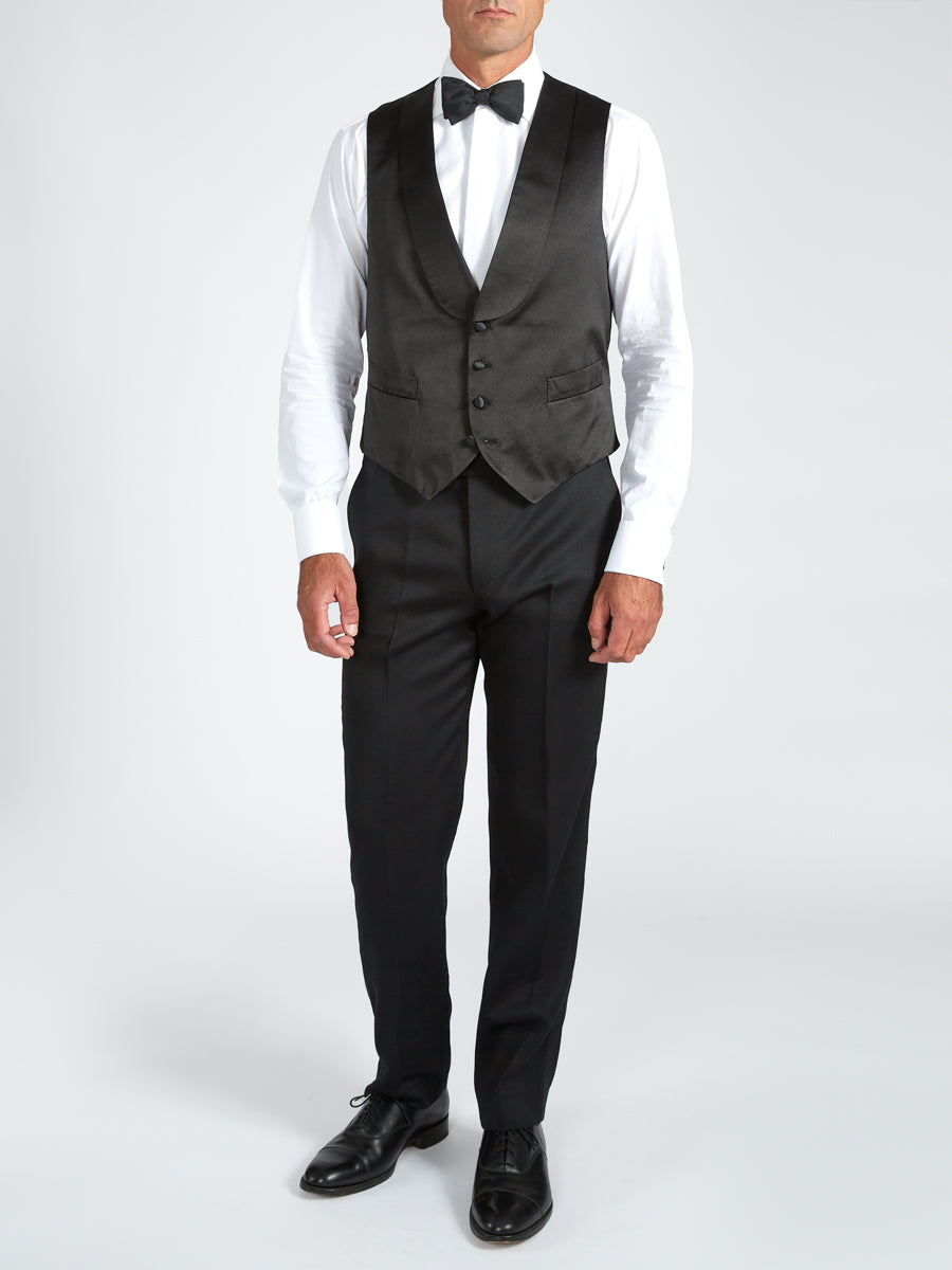 Favourbrook Black Duchesse Satin Silk Single Breasted Shawl Lapel Waistcoat