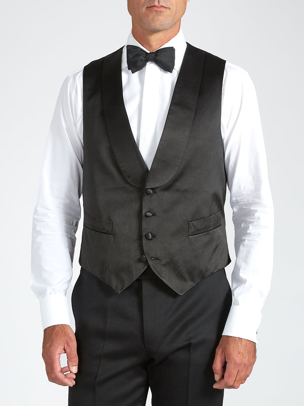 favourbrook Black Duchesse Satin Silk Single Breasted Shawl Lapel Waistcoat