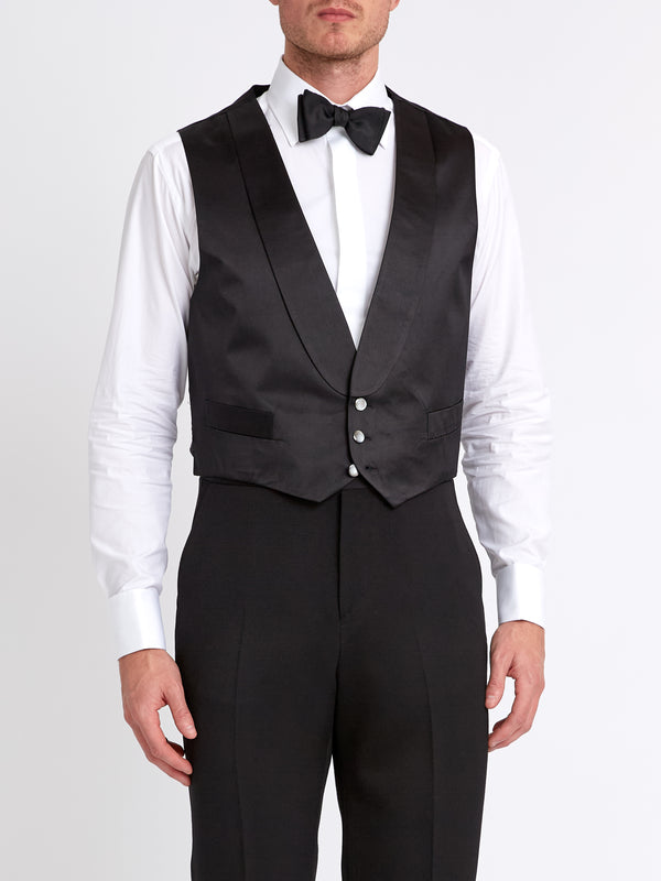 Favourbrook Black Duchesse Satin Silk Single Breasted Waistcoat