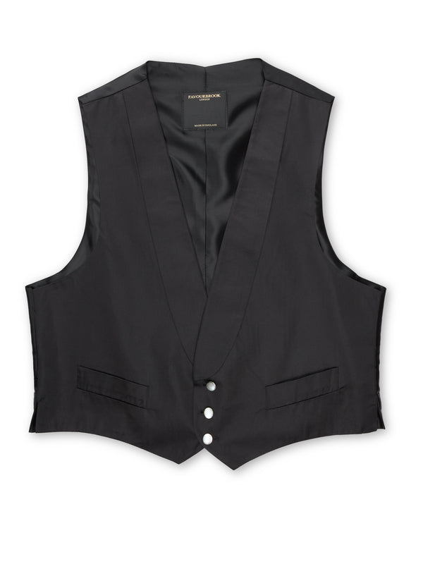 Favourbrook Black Duchesse Satin Silk Single Breasted Waistcoat