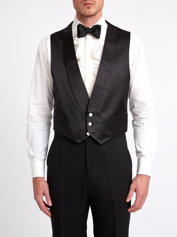 favourbrook Black Duchesse Satin Silk Single Breasted Waistcoat