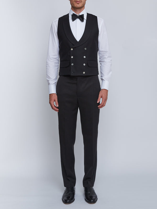 Favourbrook Black Gabardine Wool Double Breasted Waistcoat