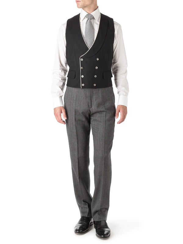 Favourbrook Black Gabardine Wool Double Breasted Waistcoat With Piping