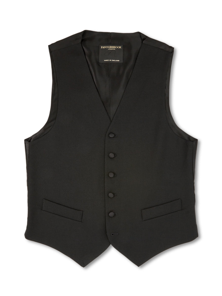 Favourbrook Black Gabardine Wool Single Breasted Waistcoat