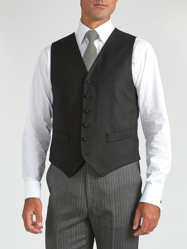 favourbrook Black Gabardine Wool Single Breasted Waistcoat